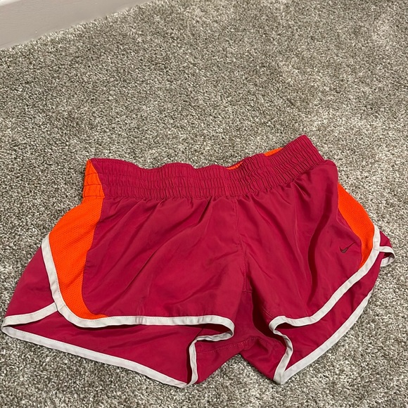 Nike Shorts Medium Women Running Dri Fit Above Knee  Authentic Orange Pink White - Picture 1 of 7
